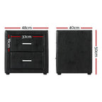 Artiss 2X Bedside Table 2 Drawers Side Table Leather - CADEN Black