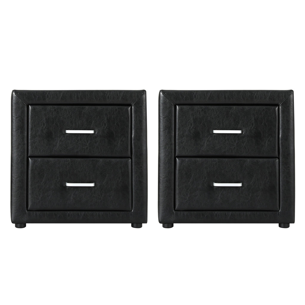 Artiss 2X Bedside Table 2 Drawers Side Table Leather - CADEN Black