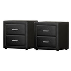 Artiss 2X Bedside Table 2 Drawers Side Table Leather - CADEN Black