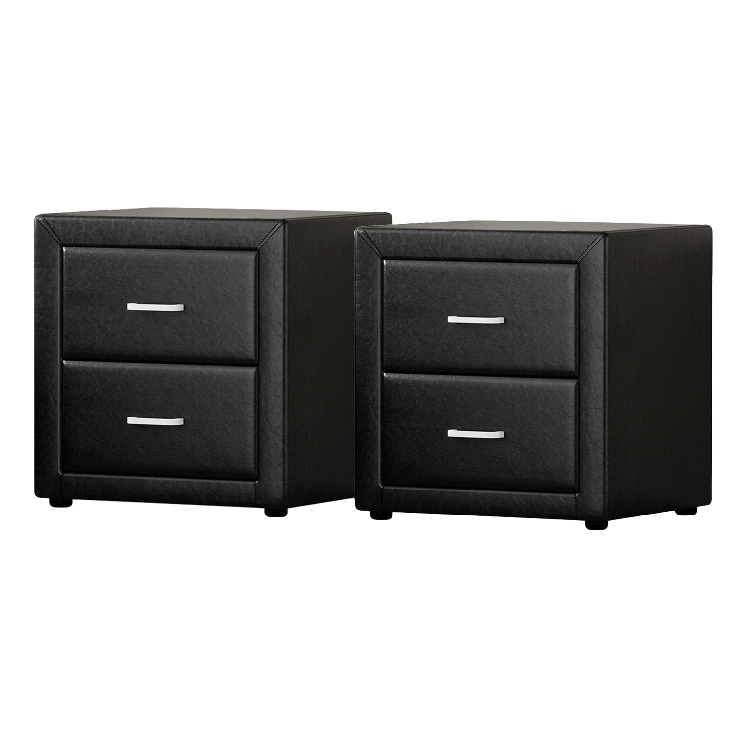 Artiss 2X Bedside Table 2 Drawers Side Table Leather - CADEN Black