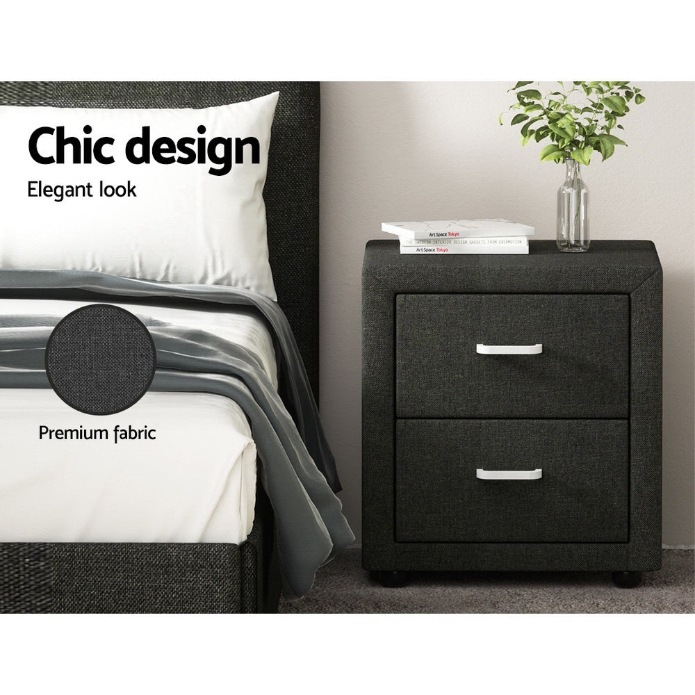 Artiss 2X Bedside Table 2 Drawers Fabric - CADEN Charcoal