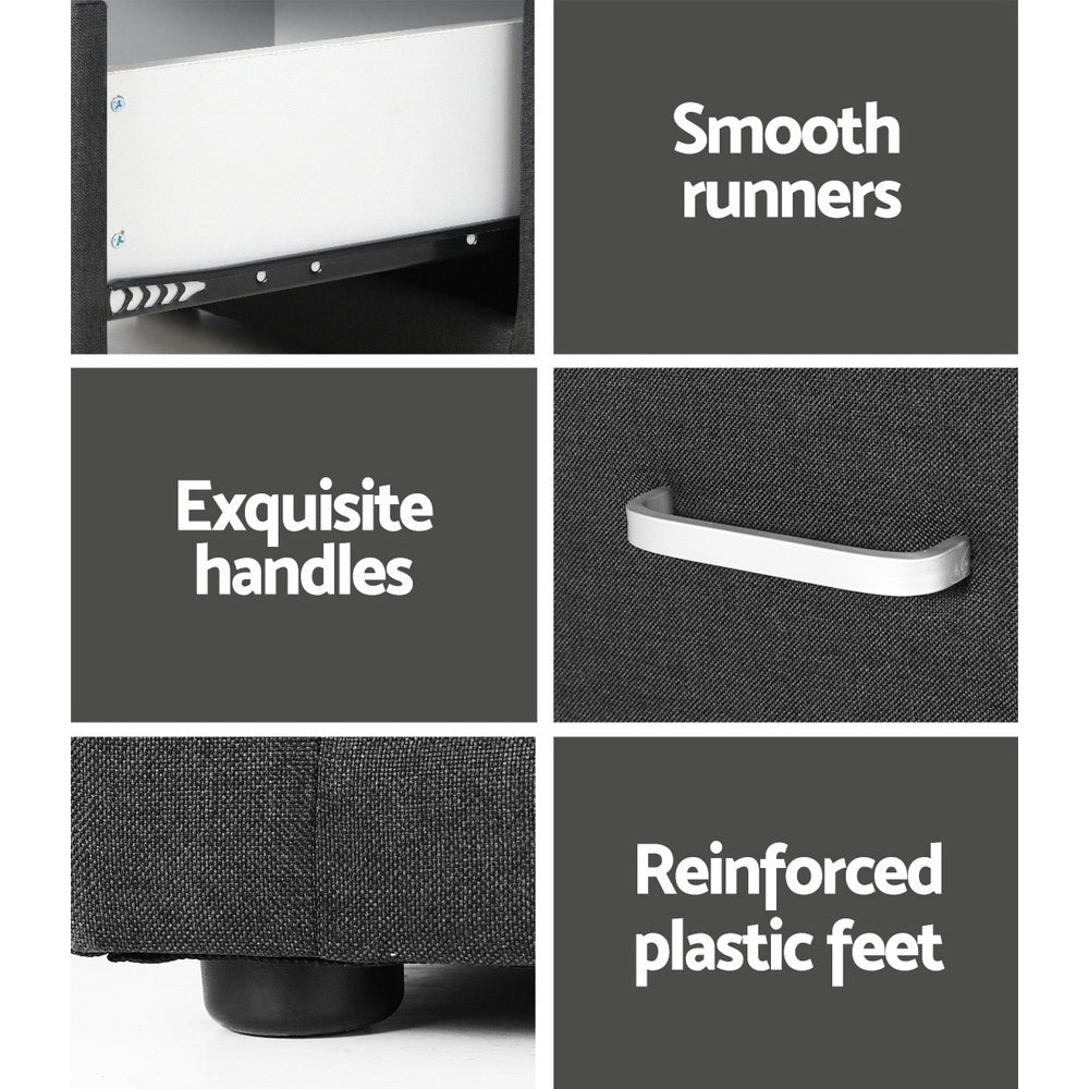 Artiss 2X Bedside Table 2 Drawers Fabric - CADEN Charcoal