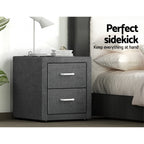 Artiss 2X Bedside Table 2 Drawers Side Table Fabric - CADEN Grey