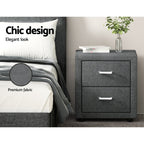 Artiss 2X Bedside Table 2 Drawers Side Table Fabric - CADEN Grey