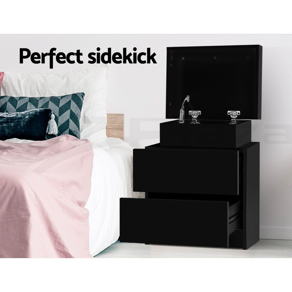 Artiss 2X Bedside Table 2 Drawers Lift-up Storage Black