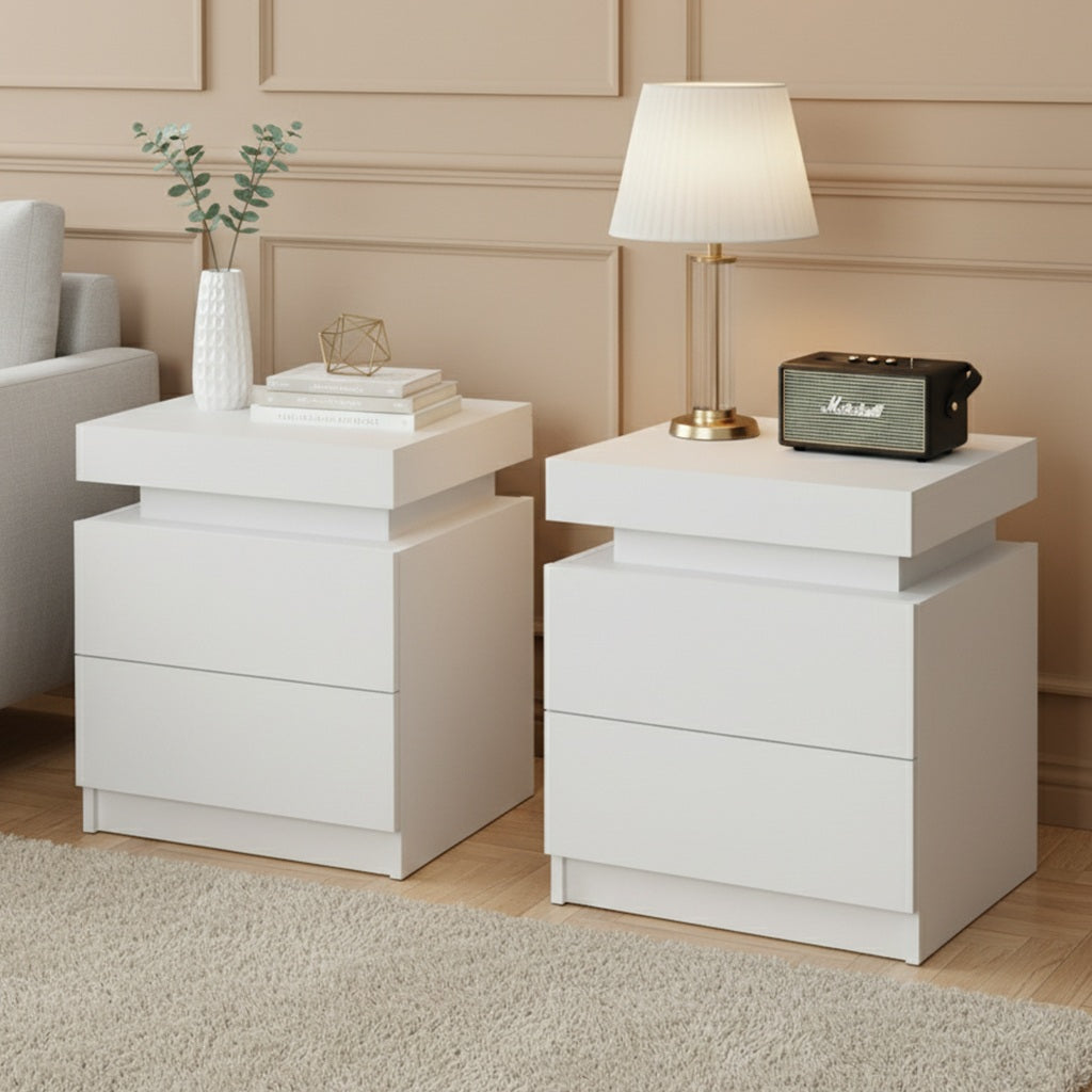 Artiss 2X Bedside Table 2 Drawers Lift-up Storage White