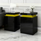 Artiss 2X Bedside Table LED 3 Drawers - COLEY Black