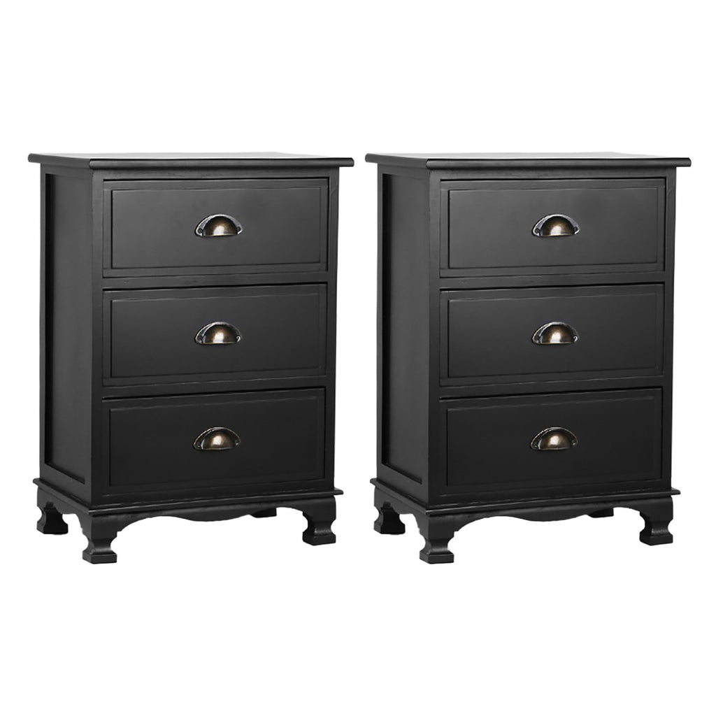 Artiss 2x Bedside Table 3 Drawers Vintage - THYME Black