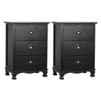 Artiss 2x Bedside Table 3 Drawers Vintage - THYME Black