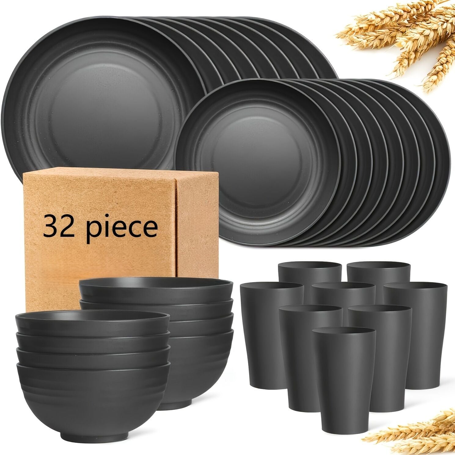 32件Eco-Friendly Wheat Straw Dinnerware: Stackable Design with Natural Texture, Illuminating the Sustainable Aesthetics of Every Meal