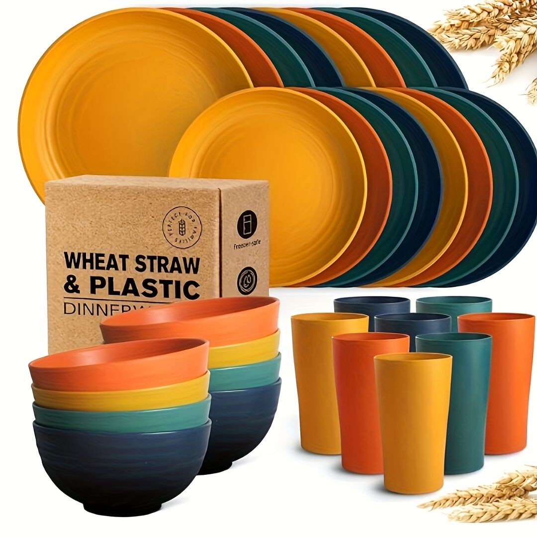32件Eco-Friendly Wheat Straw Dinnerware: Stackable Design with Natural Texture, Illuminating the Sustainable Aesthetics of Every Meal