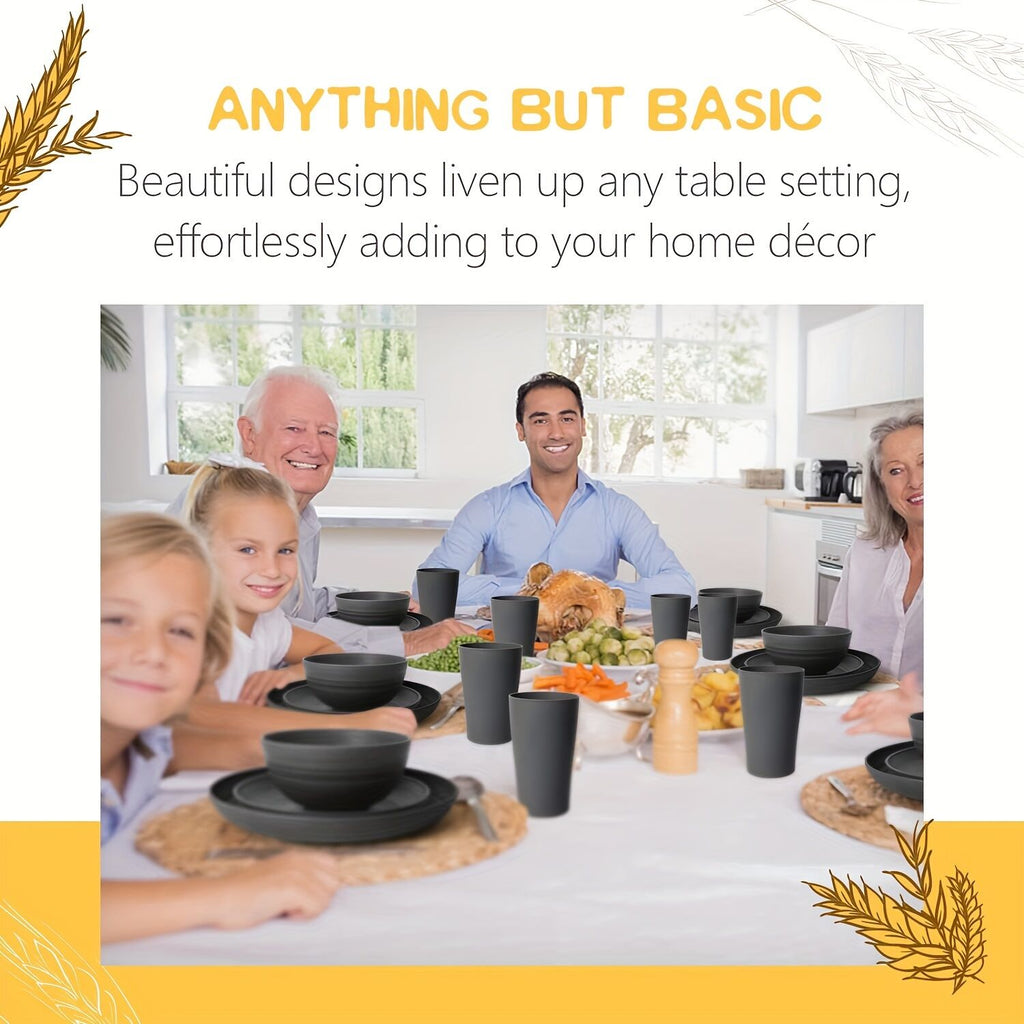 32件Eco-Friendly Wheat Straw Dinnerware: Stackable Design with Natural Texture, Illuminating the Sustainable Aesthetics of Every Meal