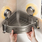 Space-Saving Suction Cup Bathroom Storage Rack | No Drilling Required, Strong Triangular Storage Shelf with Hooks, Suitable for Shower and Bathroom Walls/Tiles, Multi-Functional Organizer, All-Season Use, Bathroom Organization, Bathroom Accessories