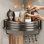 Space-Saving Suction Cup Bathroom Storage Rack | No Drilling Required, Strong Triangular Storage Shelf with Hooks, Suitable for Shower and Bathroom Walls/Tiles, Multi-Functional Organizer, All-Season Use, Bathroom Organization, Bathroom Accessories