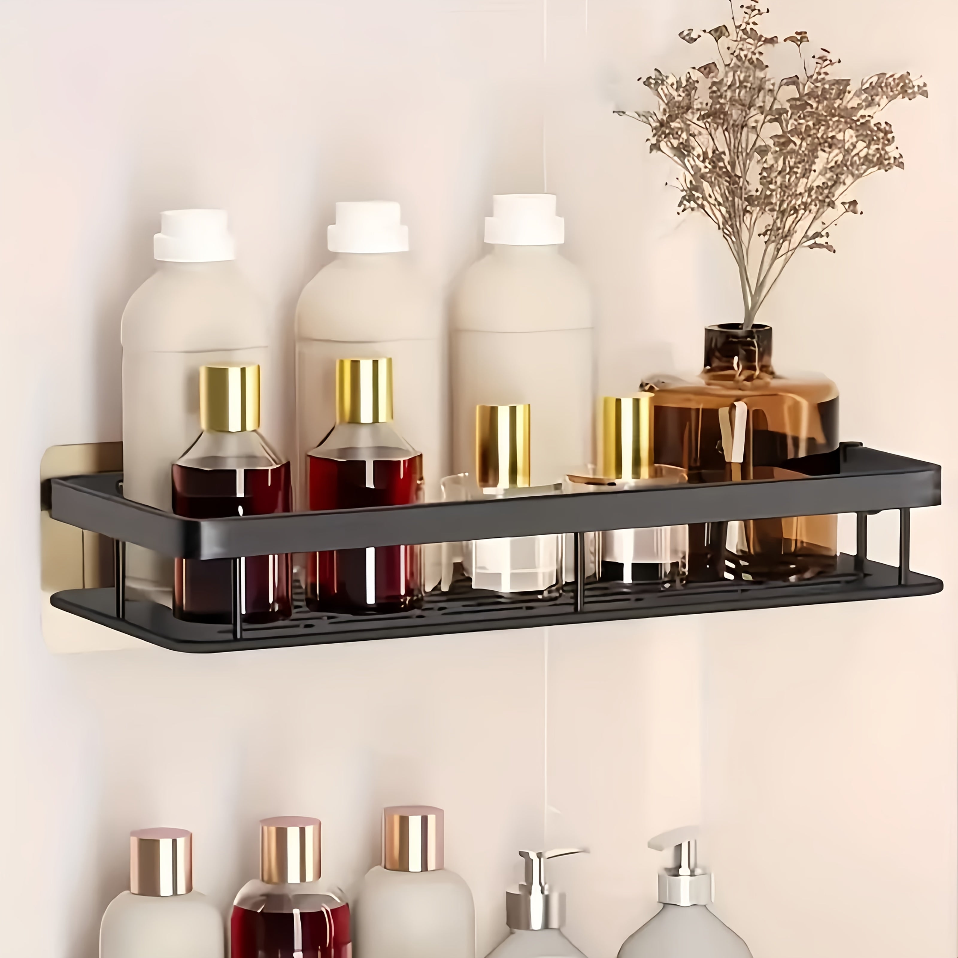 Wall-Mounted Shower Caddy: Large-Capacity, No-Drill Floating Shelf for Bathroom & Kitchen - Space-Saving & Easy to Install