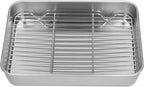 Broiler Pan for Oven, Rectangular Tray Deepened Kitchen Bakeware Rack Roaster Refrigerated Crisper Chassis Grid Roasting Pans Cookie Nonstick Cake Pastry with Grill Set (10.43x8.07x1.96 Inch)