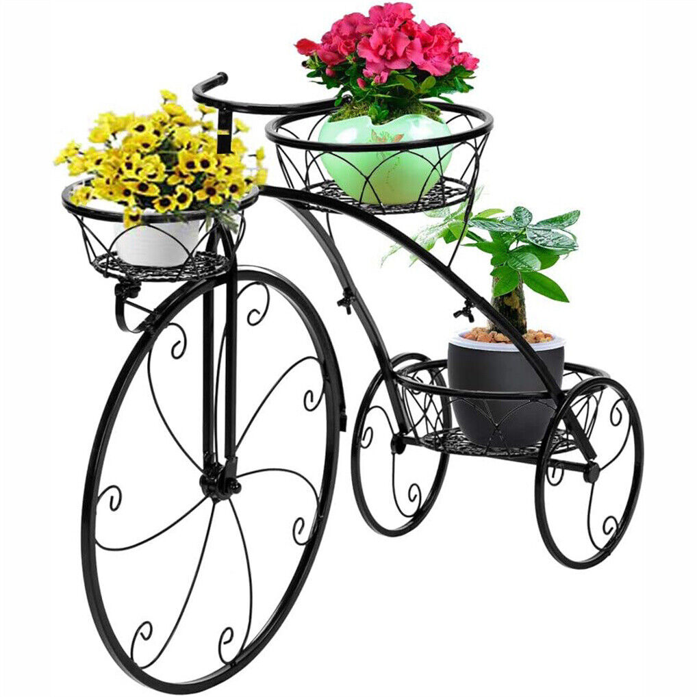 Iron Tricycle Plant Stand Pot Holder Black Solid Pattern