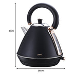 Pronti Breakfast Set with Rose Gold Kettle & Toaster with 1.2L Espresso Machine - Black