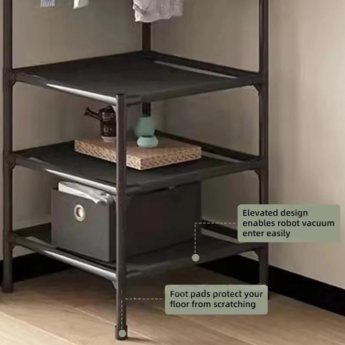 Floor Standing Corner Coat Rack Multifunctional Clothes Hanger Storage Organizer