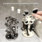 Black Creative Ceramic Toothbrush Holder - Makeup Brush & Eyebrow Pencil Organizer for Bathroom, Stylish and Practical Toothbrush Stand