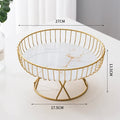 Elegant Iron Art Glass Serving Tray(White Glass) - Round Design with Gold Finish 27*13.5*17.5cm