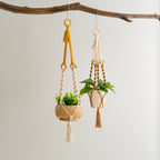 2 pcs Handwoven Plant Hanger-Cotton Rope Hanging Planter with Wooden Rings