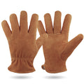 L Coffee Durable Cowhide Work Gloves - Insulated Windproof Anti-Slip for Outdoor Handling & Cycling