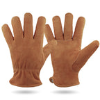 L Coffee Durable Cowhide Work Gloves - Insulated Windproof Anti-Slip for Outdoor Handling & Cycling
