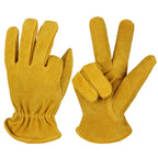 L Coffee Durable Cowhide Work Gloves - Insulated Windproof Anti-Slip for Outdoor Handling & Cycling