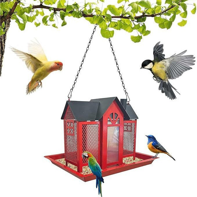 Charming House-Shaped Hanging Bird Feeder - Durable Metal Design for Wild Birds(white)