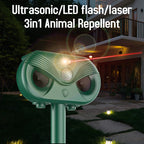 Black Advanced Solar Powered Ultrasonic Animal Repeller - Outdoor Pest Deterrent with Motion Sensor, Strobe Light & Laser