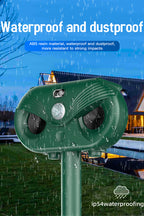 Black Advanced Solar Powered Ultrasonic Animal Repeller - Outdoor Pest Deterrent with Motion Sensor, Strobe Light & Laser