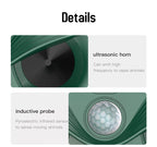 Black Advanced Solar Powered Ultrasonic Animal Repeller - Outdoor Pest Deterrent with Motion Sensor, Strobe Light & Laser