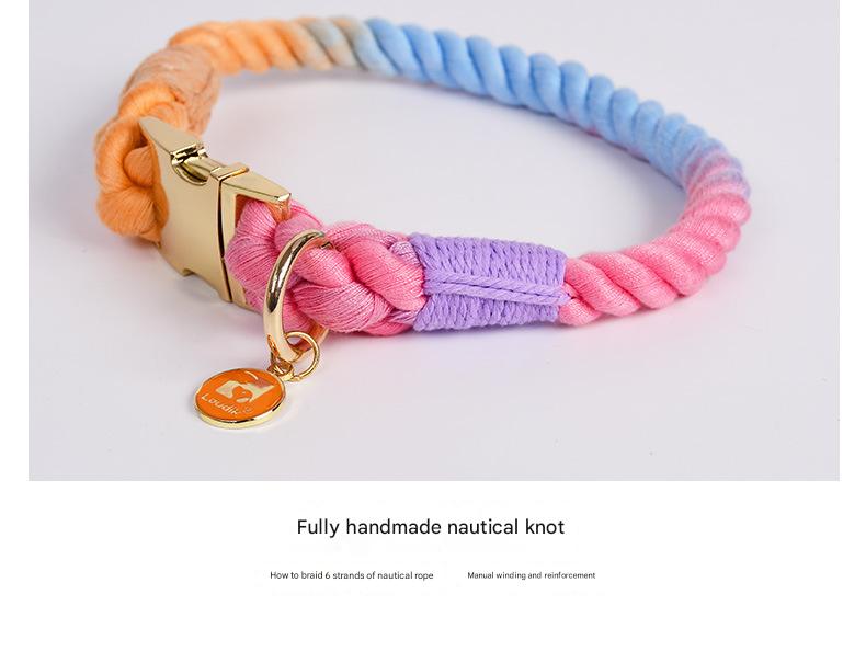 Handmade Rope Dog Collar and Leash Set - Colorful Woven Cotton Cotton (Black - Size M)