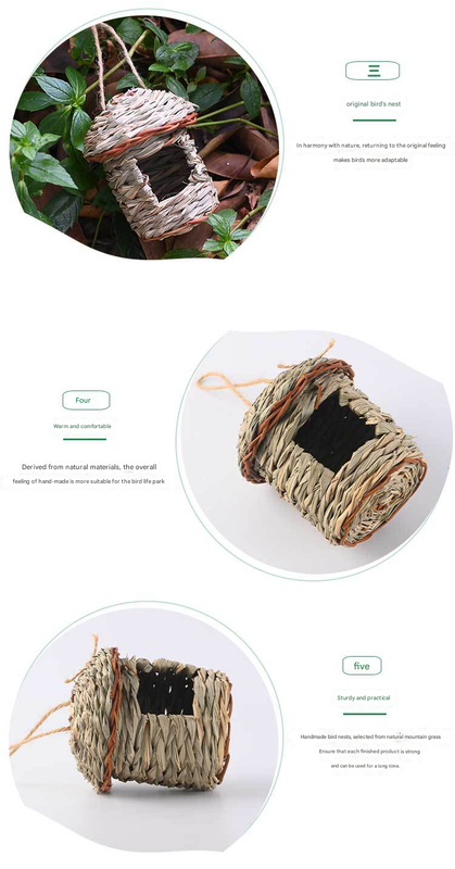 3-Piece Handcrafted Natural Grass Bird Nest - Eco-Friendly Pet Garden Decor(13*8cm)