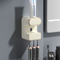 Automatic Toothpaste Dispenser with UVC Toothbrush Sterilizer & Holder - Wall Mounted, Rechargeable(Beige)