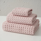 Luxurious 100% Cotton Waffle Weave Towel Set - 3-Piece Absorbent, Quick-Drying & Soft(Pink)