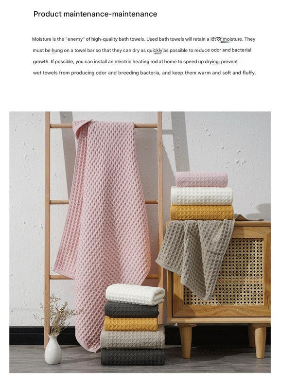 Luxurious 100% Cotton Waffle Weave Towel Set - 3-Piece Absorbent, Quick-Drying & Soft(Pink)