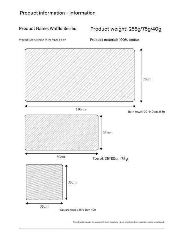 Luxurious 100% Cotton Waffle Weave Towel Set - 3-Piece Absorbent, Quick-Drying & Soft(Light Brown)