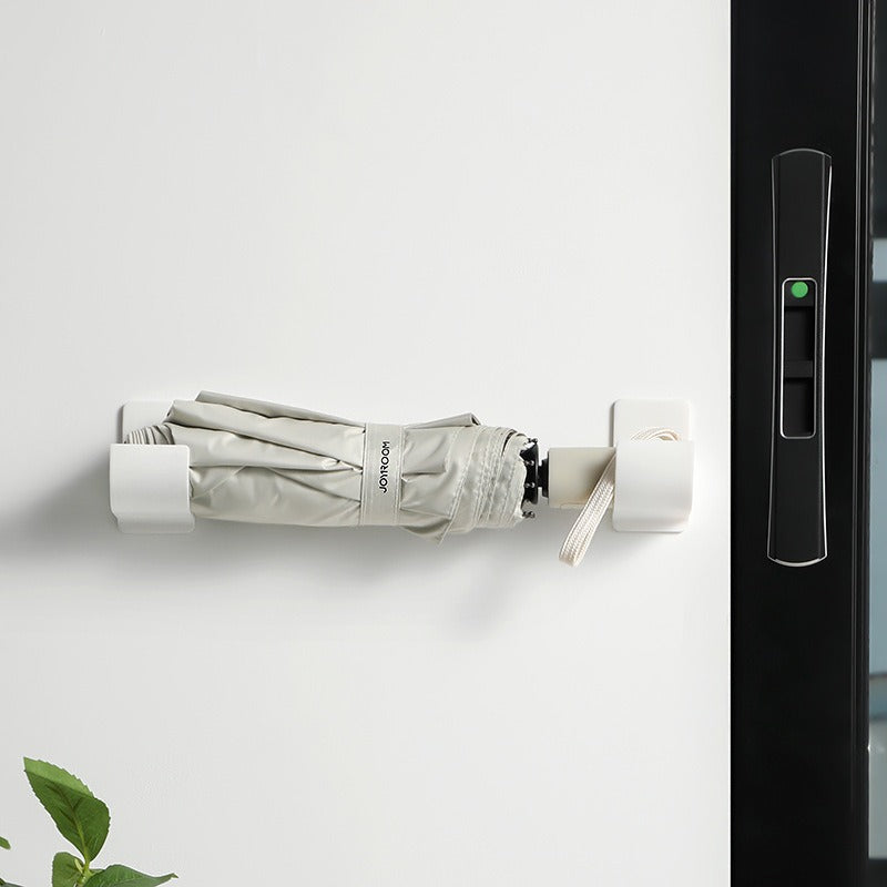 White 10 Pairs Self-Adhesive Wall Mount Storage Holders - Drill-Free Plastic Organiser Racks for Garbage Bags Cling Wrap & Umbrellas - Rental Friendly Kitchen Accessories