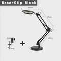2-in-1 Black LED Magnifier Desk Lamp With Base and Clip - Hands-Free, Dimmable 3-Color Light for Crafts & Workbench
