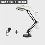 2-in-1 Black LED Magnifier Desk Lamp With Base and Clip - Hands-Free, Dimmable 3-Color Light for Crafts & Workbench