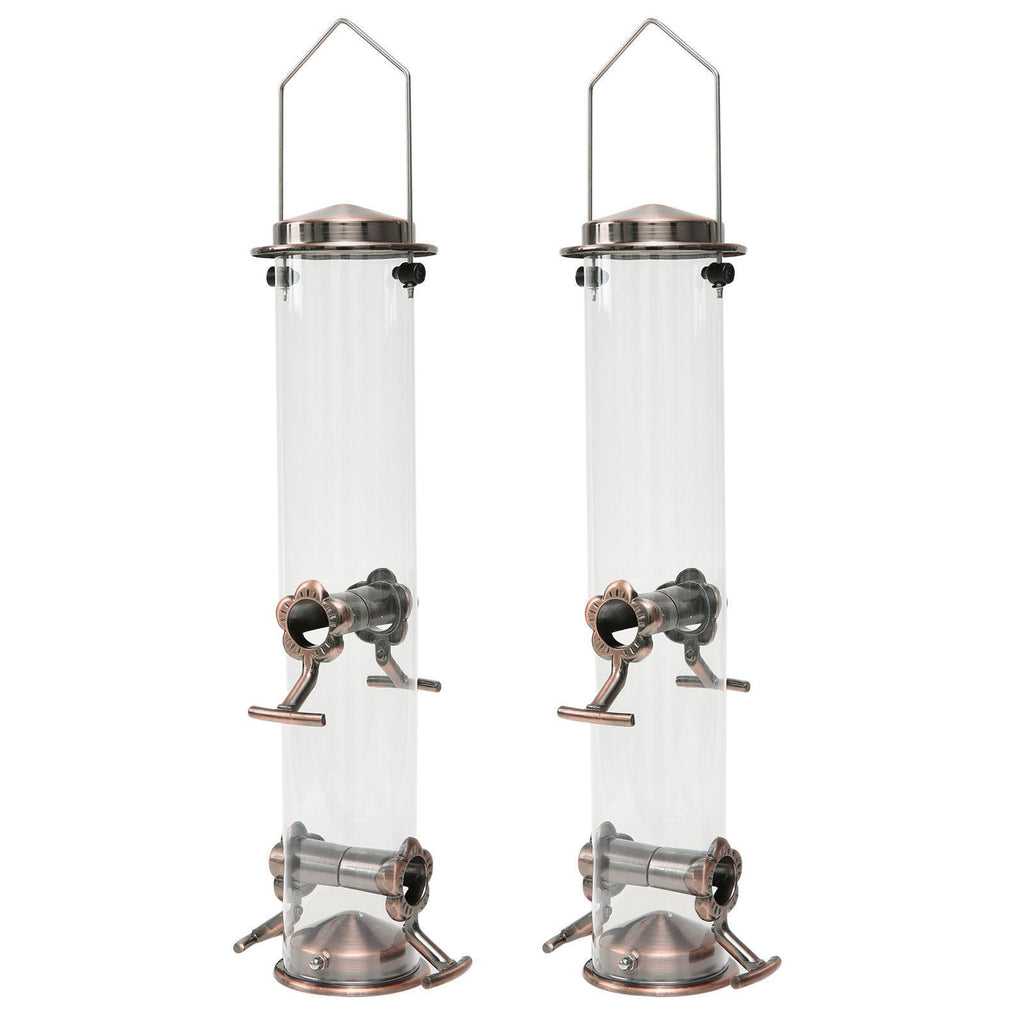 Hanging Metal Wild Bird Feeder Weatherproof Outdoor Garden Bird Food Dispenser with 4 Feeding Ports and Perches