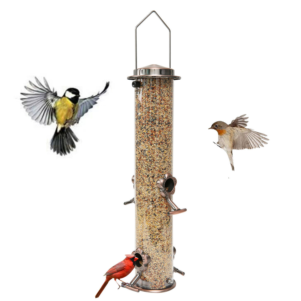 Hanging Metal Wild Bird Feeder Weatherproof Outdoor Garden Bird Food Dispenser with 4 Feeding Ports and Perches