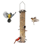 Hanging Metal Wild Bird Feeder Weatherproof Outdoor Garden Bird Food Dispenser with 4 Feeding Ports and Perches