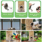 Hanging Metal Wild Bird Feeder Weatherproof Outdoor Garden Bird Food Dispenser with 4 Feeding Ports and Perches