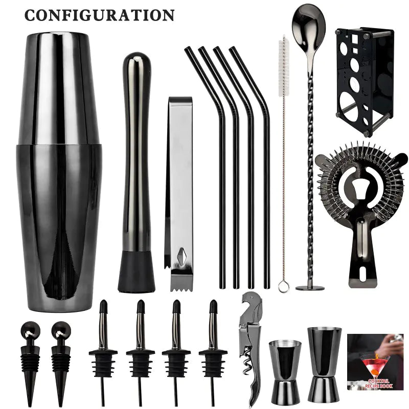 20-Piece Cocktail Shaker Bar Tool Set in Black